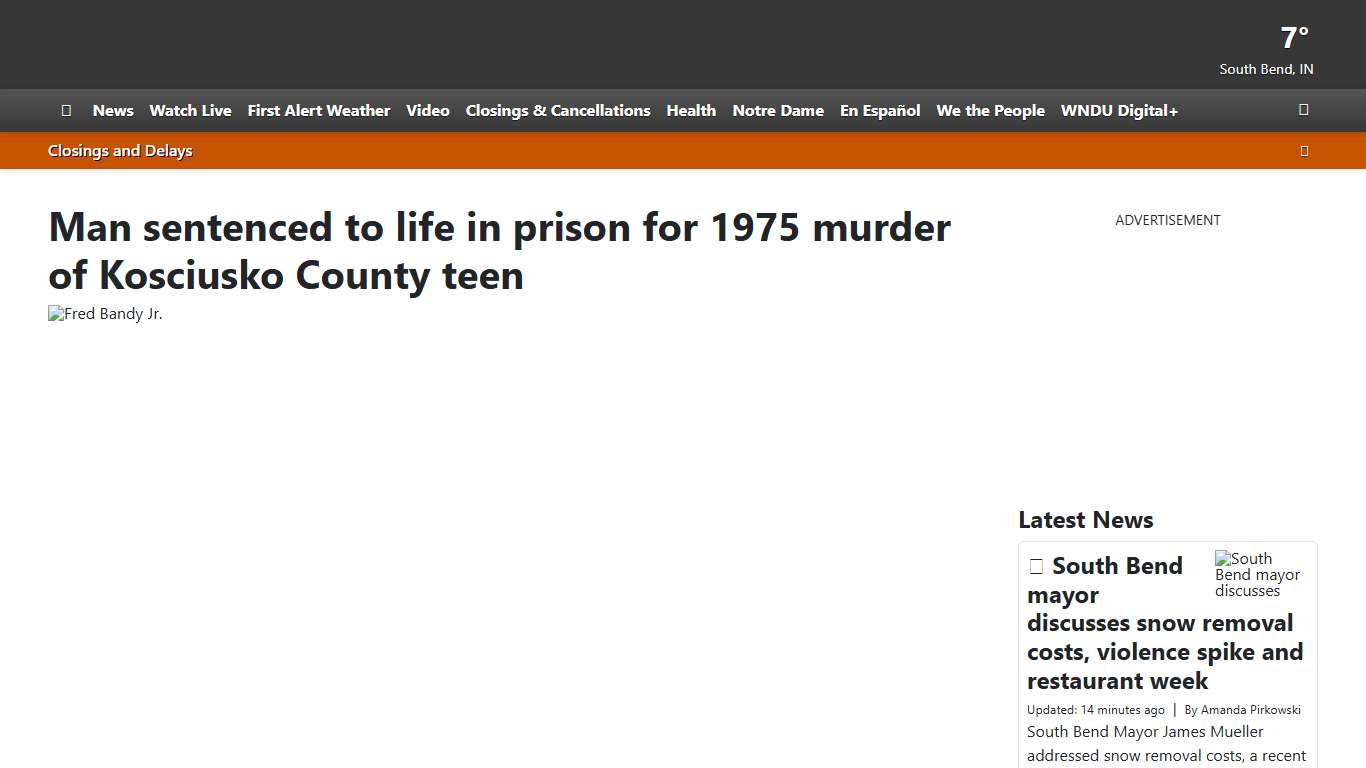 Man sentenced to life in prison for 1975 murder of Kosciusko County teen